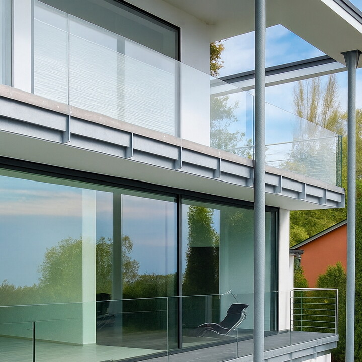 Balkongeländer aus Metall / Glas